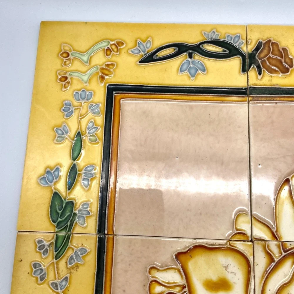 Art Nouveau Style Floral Ceramic Tile Mural 6-Piece Set Yellow‎ Brown